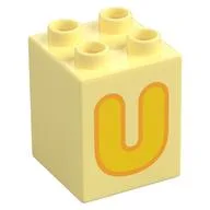 Duplo Brick 2 x 2 x 2 with Yellow 'U' Print, Bright Light Yellow