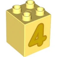 Duplo Brick 2 x 2 x 2 with Yellow '4' Print, Bright Light Yellow