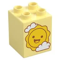 Duplo Brick 2 x 2 x 2 with Sun and Clouds Print, Bright Light Yellow