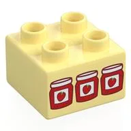 Duplo Brick 2 x 2 with 3 Jam Jars Print, Bright Light Yellow