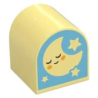 Duplo Brick 2 x 2 x 2 Curved Top with Bright Light Yellow Sleeping Moon, Stars on Medium Azure Background / Bright Light Orange Smiling Sun with Cloud Print, Bright Light Yellow