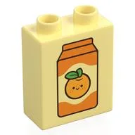 Duplo Brick 1 x 2 x 2 with Orange Juice Carton Print, Bright Light Yellow