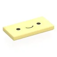 Tile 2 x 4 with Smiling Face Print, Bright Light Yellow
