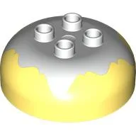 Duplo Brick Round 4 x 4 Dome Top with 2 x 2 Studs - Marbled White 'Frosting', Bright Light Yellow