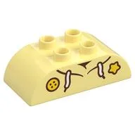 Duplo Brick 2 x 4 Curved Top with Hoodie Top and Yellow Star and Button Print, Bright Light Yellow