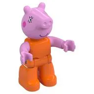 Duplo Figure, Pig with Dark Pink Cheeks, Eyelashes Print, Orange
