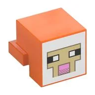 Minifig Head Special, Cube with Rear Ledge, Pixelated White and Tan Face, Dark Tan Outline with Pink Mouth Print, Orange