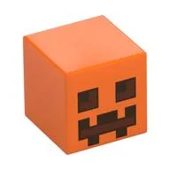 Minifig Head Special, Cube with Pumpkin Jack O' Lantern Print, Orange