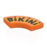 Tile 2 x 2 Curved, Macaroni with Black 'BiKiNi', Bright Light Orange Band Print, Orange