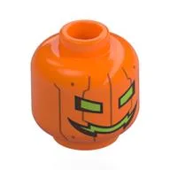 Minifig Head Metal Carved Pumpkin, Dark Orange Seems, Yellow Eyes, Mouth, Orange