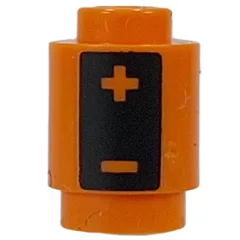 Brick Round 1 x 1 with Black Rectangle, +, - (Battery) Print, Orange