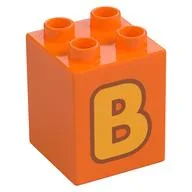 Duplo Brick 2 x 2 x 2 with Bright Light Orange 'B' Print, Orange