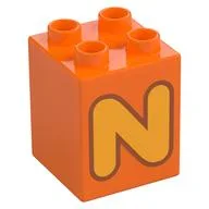 Duplo Brick 2 x 2 x 2 with Bright Light Orange 'N' Print, Orange