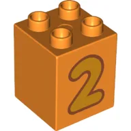 Duplo Brick 2 x 2 x 2 with Yellow '2' Print, Orange