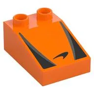 Duplo Brick 3 x 2 Slope 33° with Black and Gray Panels, Black Swoosh Symbol Print, Orange