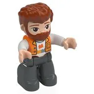 Duplo Figure with Thick Hair Combed Forward and Beard Dark Orange, Orange Shirt, Dark Bluish Grey Legs, Orange