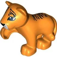 Duplo Animal Tiger Cub with Raised Paw - Black Fur Stripes on Face and Back Print, Orange