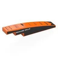 Brick Curved 1 x 6 with White 'RICHARD MILLE' on Black Background on Side, Sponsors on Curve Print, Orange