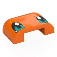 Brick Round, Curved Triple 3 x 4 x 1 with 2 x 2 x 2/3 Bottom Cutout with Dark Turquoise Eyes Print, Orange