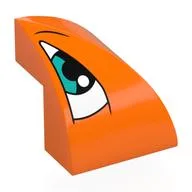 Brick Curved Double 2 x 2 x 1 2/3 Corner with White Eye, Black/Dark Turquoise Pupil, Left Print, Orange