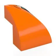Brick Curved Double 2 x 2 x 1 2/3 Corner with White Eye, Black/Dark Turquoise Pupil, Right Print, Orange