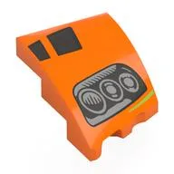 Brick Wedged, Curved 3 x 2 with Stud Notch Left with Dark Bluish Grey Headlights, Black Shapes Print, Orange