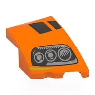 Brick Wedged, Curved 3 x 2 with Stud Notch Right with Dark Bluish Grey Headlights, Black Shapes Print, Orange