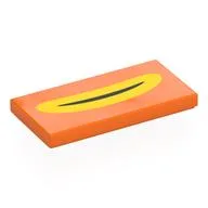 Tile 2 x 4 with Blakc Curved Line with Yellow Outline (Mouth) Print, Orange