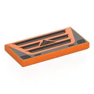 Tile 2 x 4 with Black/Silver Car Grill, Emblem Print, Orange