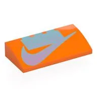 Brick Curved 2 x 4 x 2/3 No Studs with Silver LEGO Brick, Nike Logo Print, Orange