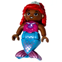 Duplo Figure with Hair High Red, Light Aqua Shell, Medium Azure Mermaid Legs, Magenta
