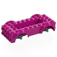 Vehicle Base 4 x 10 x 2 1/2 with Mudguards, Wheel Pins and 6 x 2 Centre Recess with 3 Holes, Light Bluish Gray Wheel Holders, Magenta