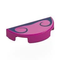 Tile Round 1 x 2 Half Circle with Dark Blue Handle Bar Moustache Print, Magenta
