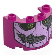 Cylinder Half 2 x 4 x 2 with 1 x 2 Cutout with Lavender Sentinel Face, Lime Eyes, Damaged Print, Magenta