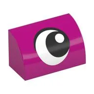 Brick Curved 1 x 2 x 1 No Studs with Eye, Looking Right Print, Magenta