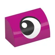 Brick Curved 1 x 2 x 1 No Studs with Eye, Looking Left Print, Magenta