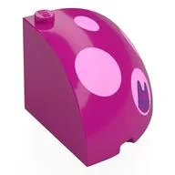 Brick Round Corner 4 x 4 x 3 Quarter Dome Top with Bright pink Spots, Dark Purple Cat Head Print, Magenta