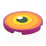 Tile Round 3 x 3 with Orange/Bright Light Orange/Yellow Eye, Black Pupil Print, Magenta