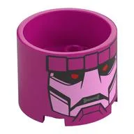 Brick Round 3 x 3 x 2 Recessed Center with 2 x 2 Studs and Axle Hole with Sentinel Face Print, Magenta