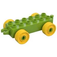Duplo Car Base 2 x 6 with Fake Bolts, Open Hitch End and Yellow Wheels, Lime