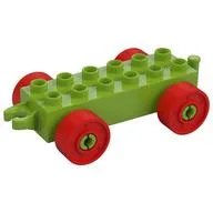 Duplo Car Base 2 x 6 with Fake Bolts, Open Hitch End and Red Wheels, Lime