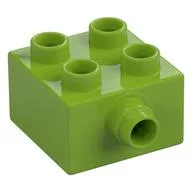 Duplo Brick 2 x 2 - Grooved Pin on Side, Lime