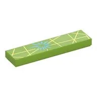 Tile 1 x 4 with Dark Turquoise Flower, Yellowish Yellow Stripes Print, Lime