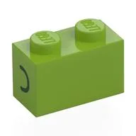 Brick 1 x 2 with Black 'C' / Ear Print, Lime