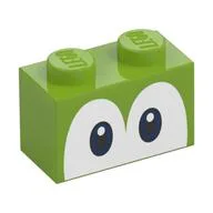 Brick 1 x 2 with Blue Eyes (Yoshi) Print, Lime