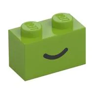 Brick 1 x 2 with Black Curved Line / Smile Print, Lime