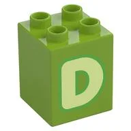 Duplo Brick 2 x 2 x 2 with Yellowish Green 'D' Print, Lime