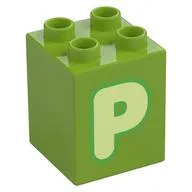 Duplo Brick 2 x 2 x 2 with Yellowish Green 'P' Print, Lime