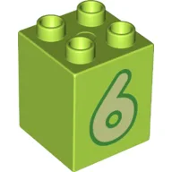 Duplo Brick 2 x 2 x 2 with Yellowish Green '6' Print, Lime