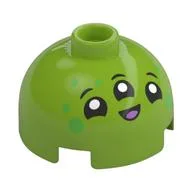 Brick Round 2 x 2 Dome Top with 3-Eyed Alien Print, Lime